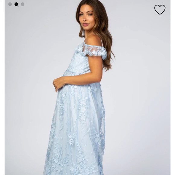 Pinkblush Dresses & Skirts - NWT Baby Blue Lace Maternity Dress with Embroidered Flowers